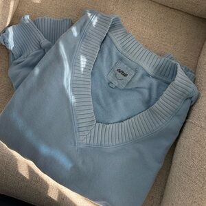Aerie Downtime V-neck Sweatshirt in Blue - L